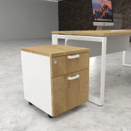 Caisson mobile avec tiroir pour dossiers suspendus - Mobel Linea - Blanc pastel, Chêne veiné_2
