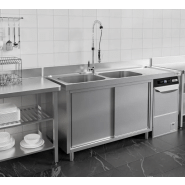 Plonge avec passage lave-vaisselle 200 x 70cm et placard - 2 cuves à gauche l60 x p50 x h30 cm_2