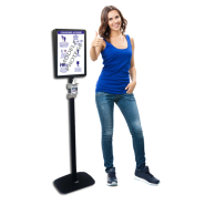 Poteau 158 cm pour Bouteilles Gel avec Cadre Pancarte A3 portrait ou paysage Noir Réf : 214960NR_2