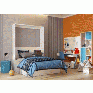 Armoire lit escamotable KOMPACT SOFA blanc mat - canapé avec accoudoirs et tiroirs tissu gris - couchage 160x200 cm_2