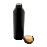 Bouteille en aluminium - 600 ml - couvercle en bambou - couleur noir_2