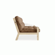Banquette futon POETRY en pin massif - Coloris mocca - Couchage 130 x 190 cm - Accoudoirs en cuir - Design scandinave_2