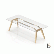 Bureau de Direction Rail en verre - Bralco. - 200, Verre transparent, Chêne naturel_2