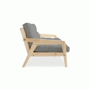 Canapé convertible futon Grab en pin naturel - Coloris gris - Couchage 130x190 cm - Style scandinave_2