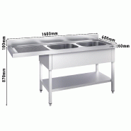 Plonge Inox 2 bacs avec passage lave-vaisselle - P 600 - GGM -_2