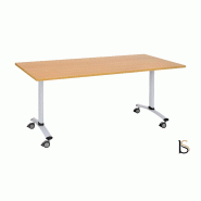 Table de réunion abattante sur roulettes. - Blanc 9010, Hêtre, 120 x 80 cm_2