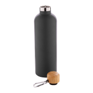 Thermos isotherme double paroi - acier inoxydable - couvercle bambou et mousqueton - 500 ml - couleur noire_2