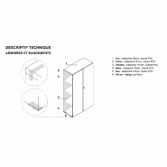 Armoire haute avec portes battantes Mito - MDD - Blanc brillant, Sycomore clair_2