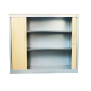 Armoire basse Majencia - top en bois d'occasion - 120x104x43 - portes à rideaux - 3 étagères_2