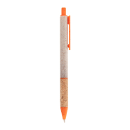 Stylo à bille écologique en paille de blé avec grip en liège naturel - Encre bleue - Couleur orange_2