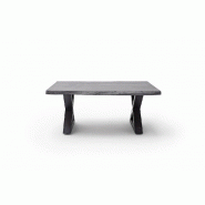 Table basse Claren - plateau 110 cm en acacia massif laqué gris - piétement en X laqué anthracite_2