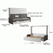 Armoire-lit escamotable VERTIGO SOFA - Façade blanc brillant - Canapé avec accoudoirs marron - Couchage 160x200 cm_2