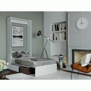 Armoire lit escamotable Dynamo Sofa - Canapé intégré blanc et tissu marron - Couchage 90x200 cm_2