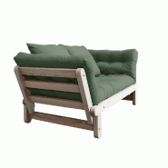 Banquette méridienne futon Beat - Pin naturel, tissu vert olive, couchage 75x200 cm_2