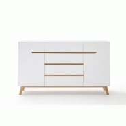 Buffet Cachan blanc laqué mat - 6 tiroirs, 2 portes, piétement en chêne massif_2