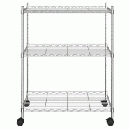 Vidaxl étagère de rangement 3 niveaux et roues 60x35x81cm chrome 150kg 324625_2