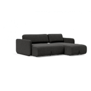 Innovation Living - Canapé d'angle méridienne convertible VOGAN - Design contemporain - Tissu Kenya Dark Grey - Lit 120x200 cm avec étagère intégrée_2