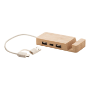 Port USB en bambou - Support pour téléphone portable avec 2 ports USB et 1 port USB-C_2