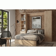 Composition Lit Escamotable Dynamo Chêne - Couchage 140 x 200 cm avec Rangements Intégrés et Ouverture Assistée_2