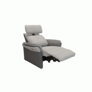 Fauteuil relax électrique GELLIN en microfibre bi-color gris perle et plomb - Têtière électrique et synchronisation assise/dossier_2