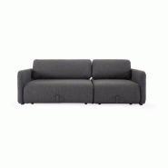 Canapé convertible design Vogan - Innovation Living - tissu Kenya Dark Grey - étagère intégrée et couchage 120x200 cm_2