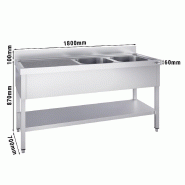 Plonge inox 2 bacs avec égouttoir et étagère - P 700 mm -_2