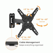 VALUE Bras TV mural, 2 axes, 13-43 pouces, jusqu'à 20 kg_2