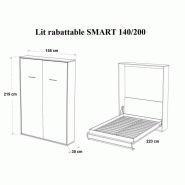 Armoire lit escamotable ultra plate SMART-V2 - Couchage 140x200 cm - Finition chêne - Fabrication 100% européenne_2