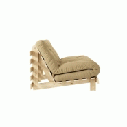 Canapé convertible futon ROOTS - Pin naturel - Tissu beige - Couchage 140 x 200 cm_2