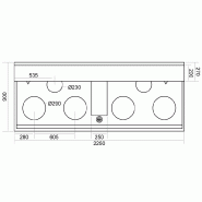 Fourneau wok 6 Bruleurs L 2250 (4xØ290) Avec Rideau D'eau ASIA II CR  BERTRAND - JUMBO_2