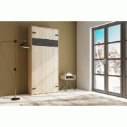 Lit escamotable style industriel Key - chêne, bandeau et ferrures noir mat - 90 x 200 cm - système vérins à pistons_2