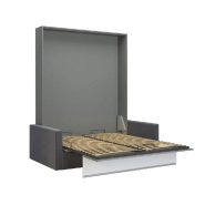 Armoire lit escamotable DJUKE SOFA - Canapé gris 160x200 cm avec bandeau blanc mat_2