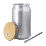 Gobelet publicitaire en aluminium recyclé - 430 ml - avec couvercle bambou et paille inox_2