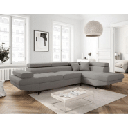 Canapé d'angle RINO - méridienne droite avec coffre - convertible - gris clair - pieds laqués noirs - 3 têtières réglables_2