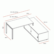Bureau Idea 01 avec meuble de rangement - Quadrifoglio - 184, Blanc, Droite_2