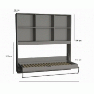 Armoire lit escamotable horizontale STRADA-V2 gris graphite mat - Couchage 90x200 cm avec surmeuble et 2 colonnes de rangement_2