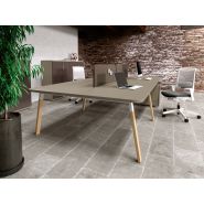 Bureau de coworking 4 personnes KELSO WOOD - bois massif et métal - plateau finition noisette_2