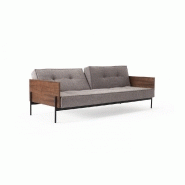 Innovation Living - Canapé Splitback Lauge Convertible Lit 115x210 cm - Tissu Mixed Dance Grey - Accoudoirs Noyer_2