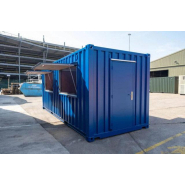 Conteneur commercial bleu de 20 pieds - robuste et polyvalent avec fenêtres à charnières et porte d'accès sécurisée - Idéal pour les kiosques, les billetteries ou les petits commerces ambulants_2