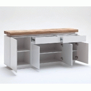 Buffet Romina - 4 portes, 2 tiroirs, laqué blanc mat, plateau chêne noueux huilé avec LED intégrées_2