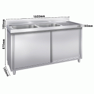 Plonge inox 2 bacs et égouttoir sur placard - P 700 mm - 1600 mm bac à gauche_2