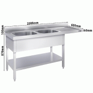 Plonge Inox 2 bacs avec passage lave-vaisselle - P 600 - GGM - 2000 mm bac à gauche_2