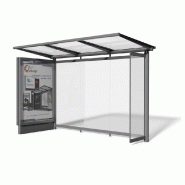 Abri bus métropole / structure en acier et aluminium / bardage en verre securit / avec banquette / 350 x 250 cm