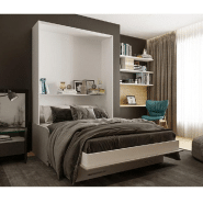 Armoire lit escamotable LOFT SOFA gris béton avec canapé accoudoirs tissu - Couchage 140x200 cm - Design moderne et fonctionnel_2