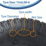 15x6.00-6 Grass Lawnmower Wheels 65mm Hub, Tyre on Rim 20mm Bearings (Set of 4)_2