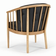 Fauteuil design scandinave ANNA - accoudoirs bois - cuir noir - structure en chêne verni_2