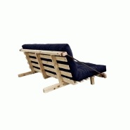 Banquette futon Jump en pin massif - Coloris bleu marine - Couchage 130 x 190 cm - Design scandinave avec lanières en cuir_2
