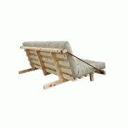 Banquette futon JUMP en pin massif - tissu lin - couchage 130 x 202 cm - design scandinave et lanières en cuir_2