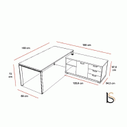 Bureau de direction Star avec crédence - Mobel Linea - Alu, Acacia clair, Gauche_2