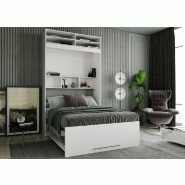 Lit escamotable Lutecia surmeuble - 140 x 190 cm - profondeur 50 cm - blanc mat - avec niches de rangement_2